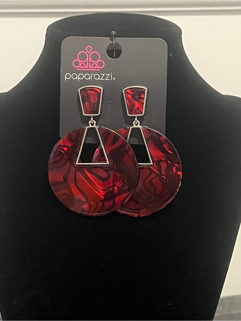 Paparazzi Red Marbled Statement Drop Earrings